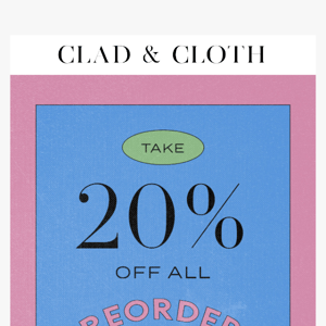 20% OFF ALL PREORDERS!