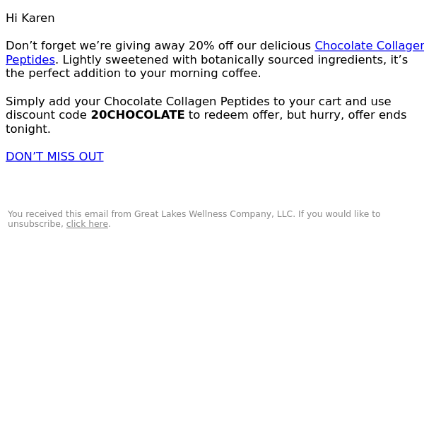 20% off chocolate collagen is ending!