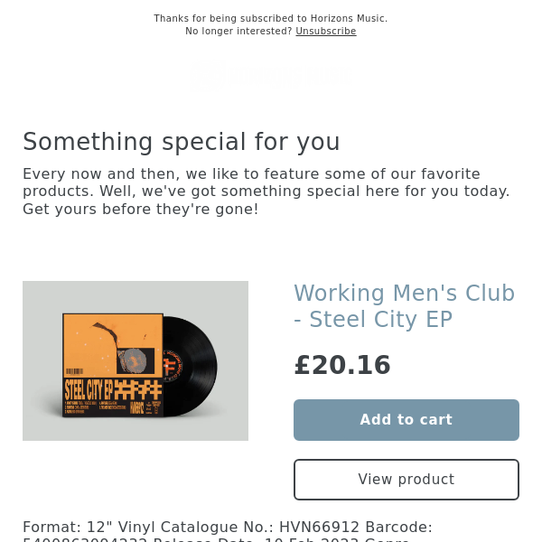 NEW! Working Men's Club - Steel City EP