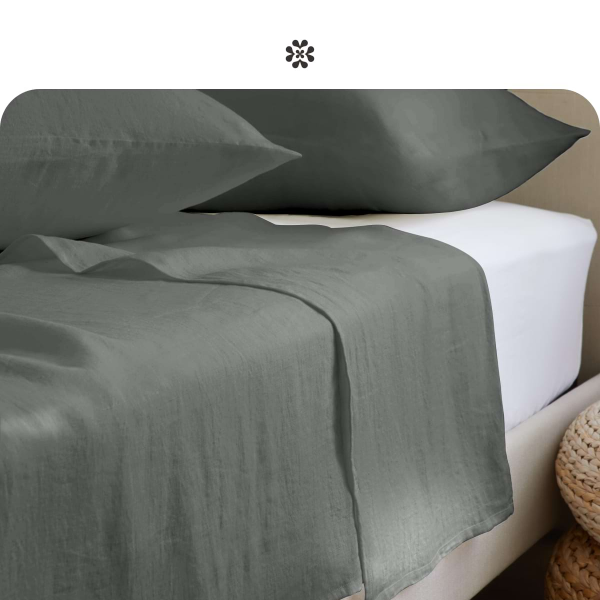 Organic linen bedding now in charcoal and light gray.