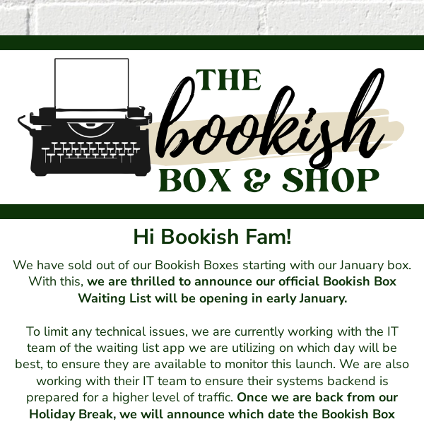 Bookish Box Waiting List Announcement 📣