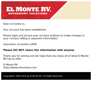 Welcome from El Monte RV!