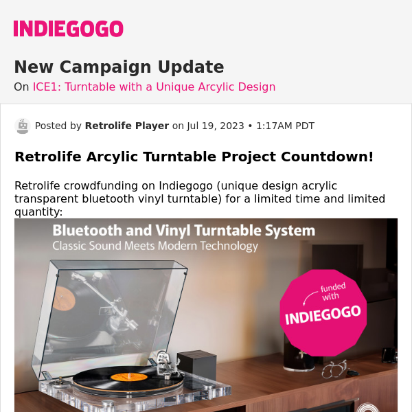 📢 Update #5 from ICE1: Turntable with a Unique Arcylic Design