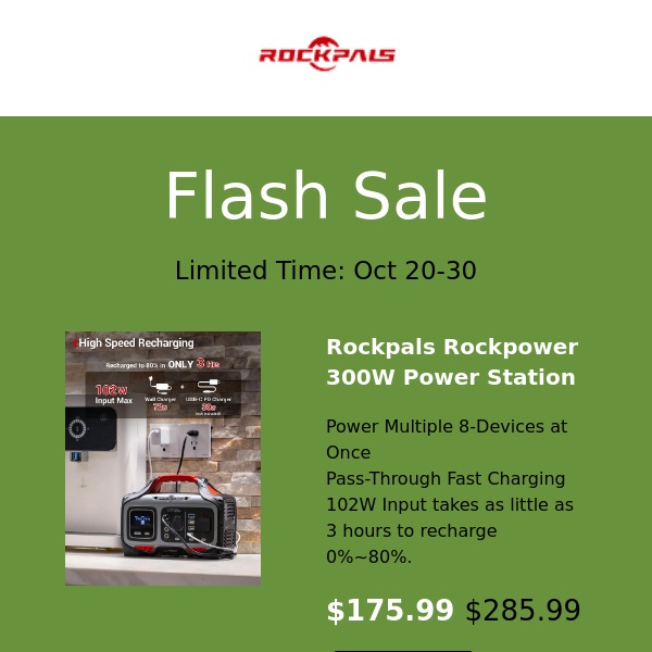 Flash Sale👉Only $139.9 for 100W solar panel and $175.99 for 300W power station-Limited Time: Oct 20-30