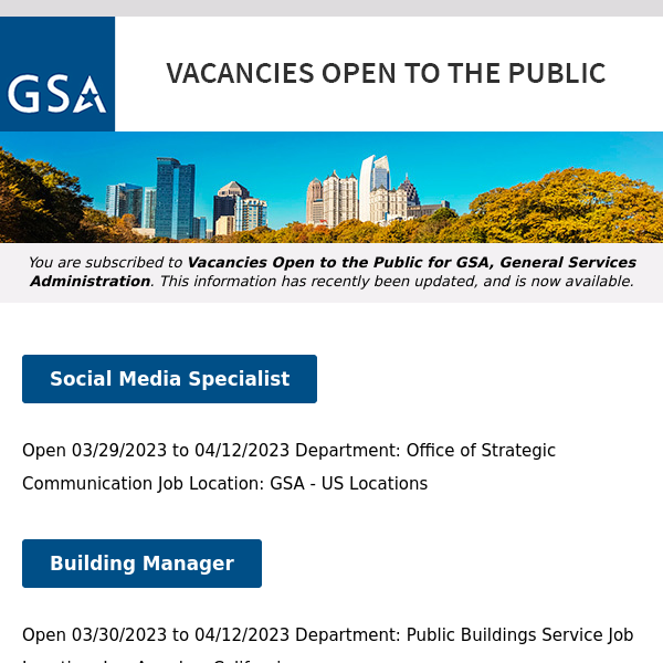 New/Current Job Opportunities at GSA Open to the Public (All U.S. Citizens)