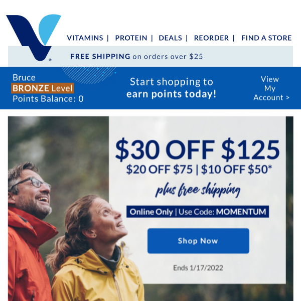 The Vitamin Shoppe: $30 off $125 ends tonight!