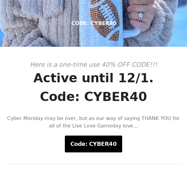 OMG Here's a one-time use 40% OFF CODE