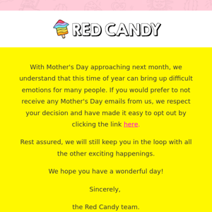 Would you like to opt-out of Mother's Day E-mails?