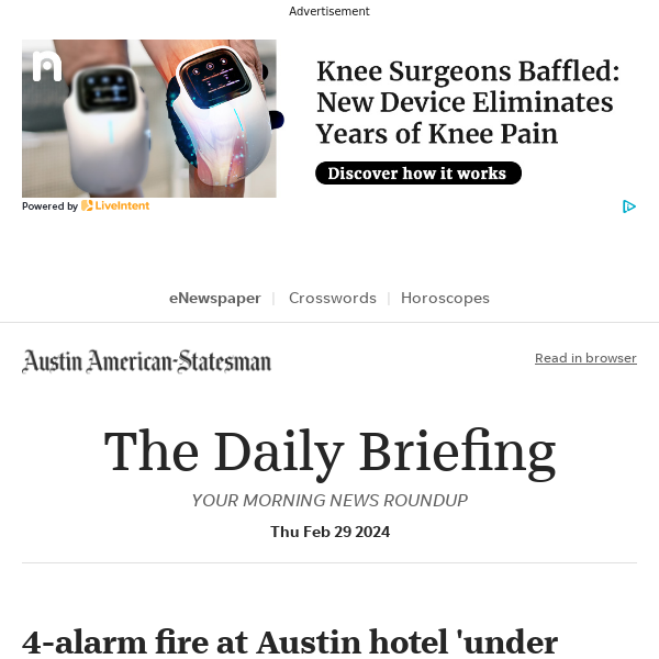 Daily Briefing: 4-alarm fire at Austin hotel 'under control'; 1 firefighter injured