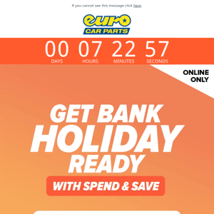 Spend & Save This Bank Holiday...Hurry Ends Soon!