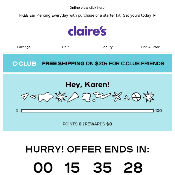 🛍️ Claire's Europe! 50% off ends tonight