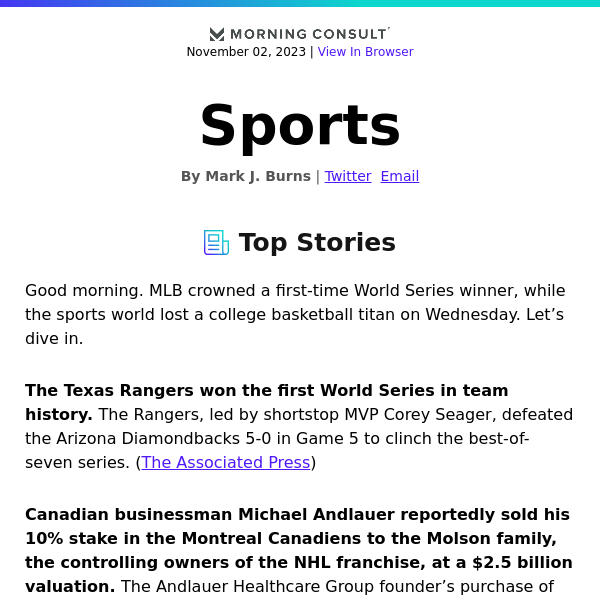 Texas Rangers Win 1st World Series in Team History - Morning Consult