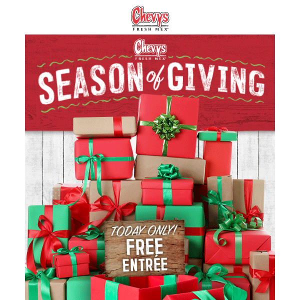 Free Entrée! It’s the Season of Giving!