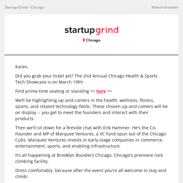 Health & Sports Tech Showcase is Next Week, Startup Grind!