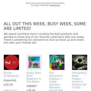 ALL OUT THIS WEEK! BURIAL / KOREA TOWN ACID / THE NEVERLAND EXPRESS / ORGANIZED CHAOS / ALTERNATIVE / RUDIMENTARY PENI AND MORE