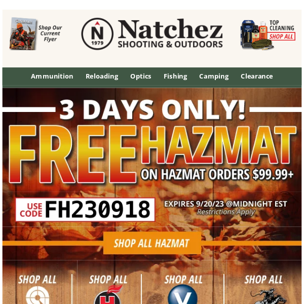 3 Days Only for Free Hazmat on Hazmat Orders $99.99+