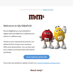 Thanks for Creating An Account with M&M'S