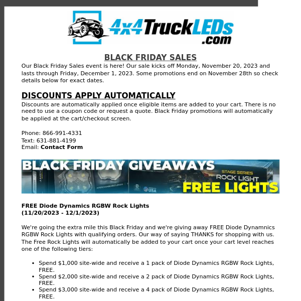 Receive FREE Rock Lights at 4x4TruckLEDs.com w/Qualifying Black Friday Sales!