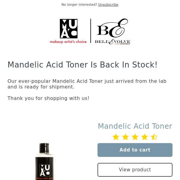 Mandelic Toner Is Back In Stock!