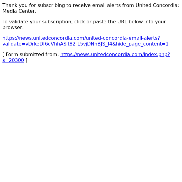 Email validation for United Concordia: Media Center required