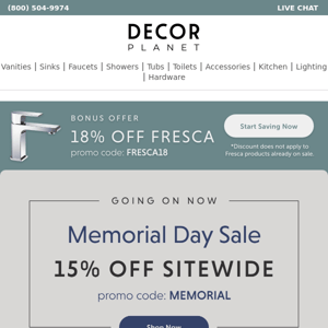 Get 15% Off Sitewide + 18% Off Fresca