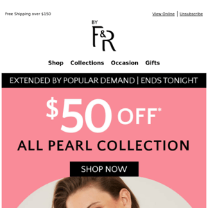 Ends Today: $50* OFF All Our Real Pearl Jewellery