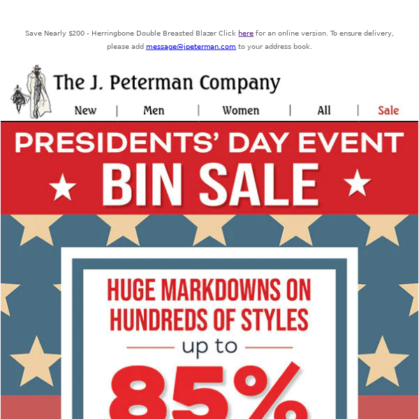 Up to 85% Off! Presidents' Day Event Bin Sale