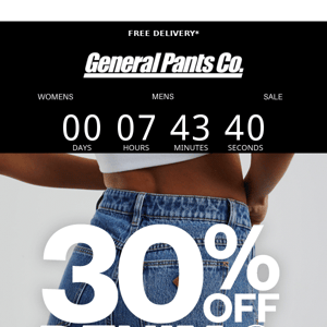 30% OFF DENIM & FOOTWEAR* - ENDS MIDNIGHT.