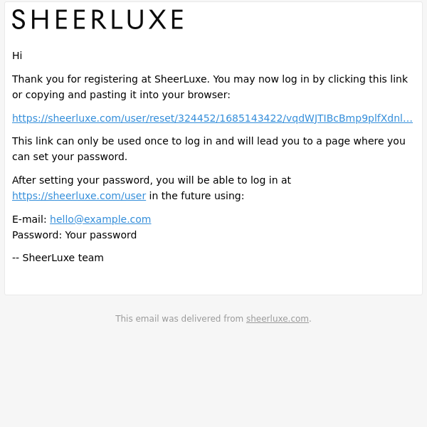 Account details for SheerLuxe