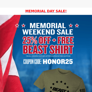 Memorial Day Sale 25% OFF +Free T-Shirt