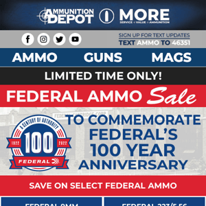 Sale on Federal 9, 223, 45 ACP and More!