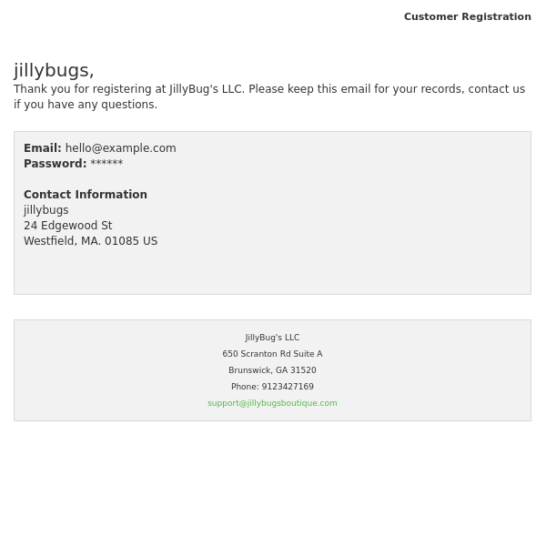 JillyBug's LLC: Customer Registration