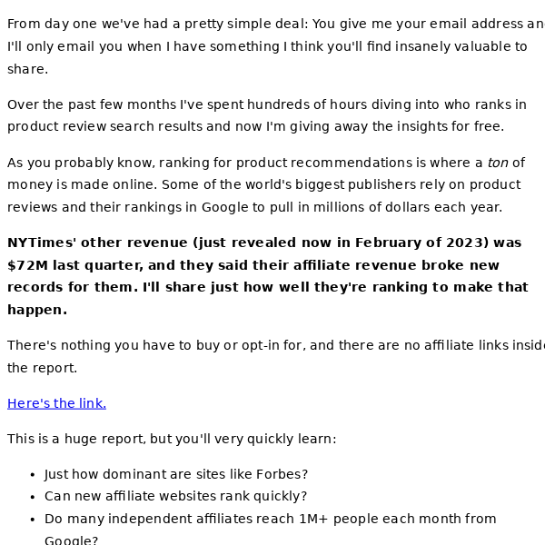 I spent hundreds of hours finding the youngest affiliate sites that rank well...