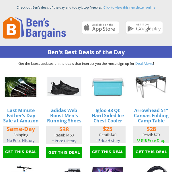 Ben's Best Deals: $28 Camp Table - Last Minute Father's Day Gifts - $25 Cooler (48qt) - $150 Dell 27" Monitor
