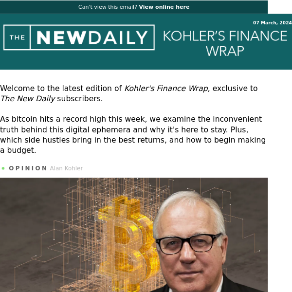 KOHLER'S FINANCE WRAP: Bitcoin 'insurrection' | Profit probe | Top side hustles | Building a budget | Reduce health costs | Hated tactic spreads | Better retirement