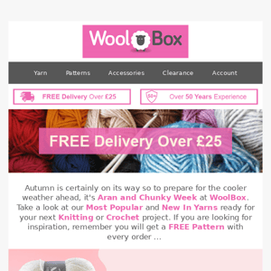 Welcome to Aran and Chunky Week at WoolBox! FREE Delivery Over £25