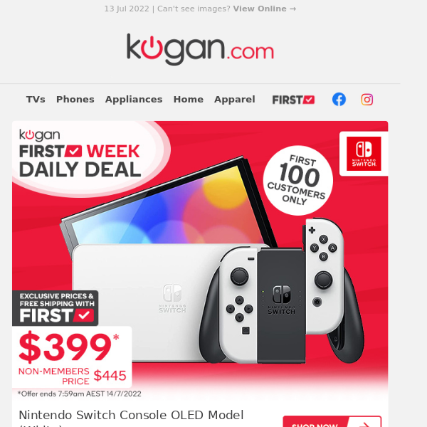 🎮 Nintendo Switch Savings: Nintendo Switch OLED $399 | Plus More Exclusive Member Deals for Kogan First Week*