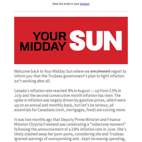 MIDDAY SUN: Inflation spikes to 4% — two months after Liberals patted themselves on the back