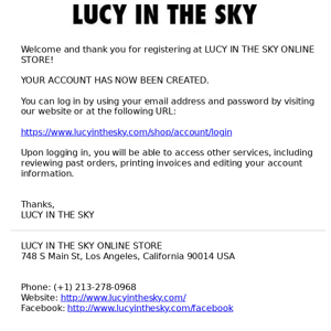 LUCY IN THE SKY - Thank you for registering