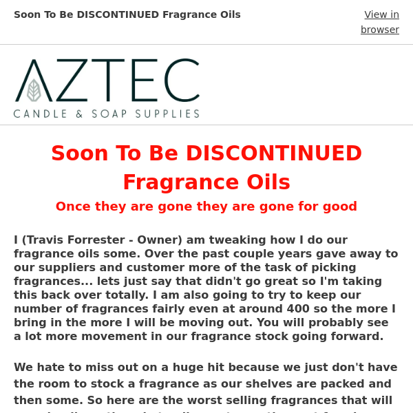 ❌Aztec - Soon To Be DISCONTINUED Fragrance Oils