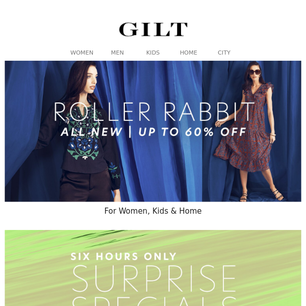 Up to 60% Off All-New Roller Rabbit | 6-Hour Surprise Specials