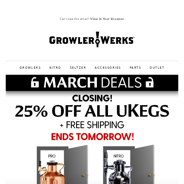 25% Off ALL uKEGS ENDS TOMORROW