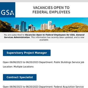 New/Current Job Opportunities at GSA Open to All Federal Employees & Special Appointment Eligibles