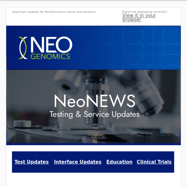NeoNEWS - Testing and Service Updates from NeoGenomics