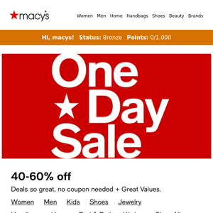 Macy's, the weekend is here & so is 40-60% off during our One Day Sale!