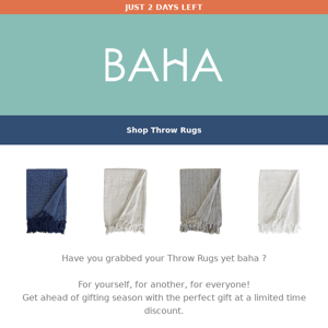 2 Days Left for 60% OFF Throws