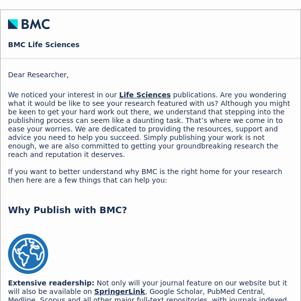 BMC Life Sciences: This is the sign you have been looking for