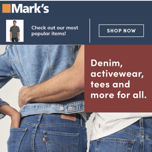 Denim, activewear, tees + more for all