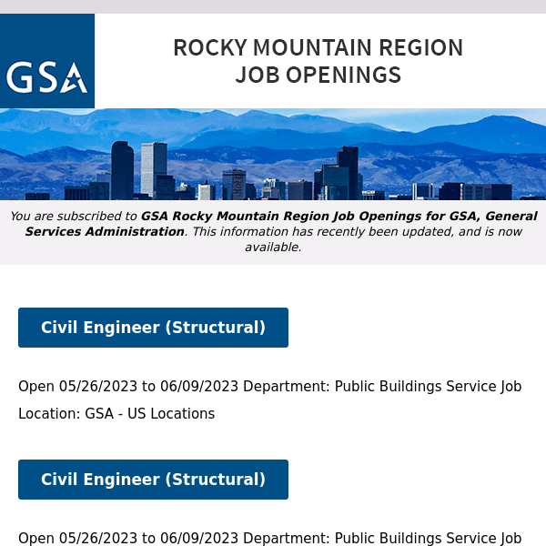 New/Current Job Opportunities in the GSA Rocky Mountain Region