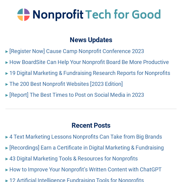 Cause Camp 2023 ▸ BoardSite for Nonprofits ▸ 19 Digital Marketing & Fundraising Reports